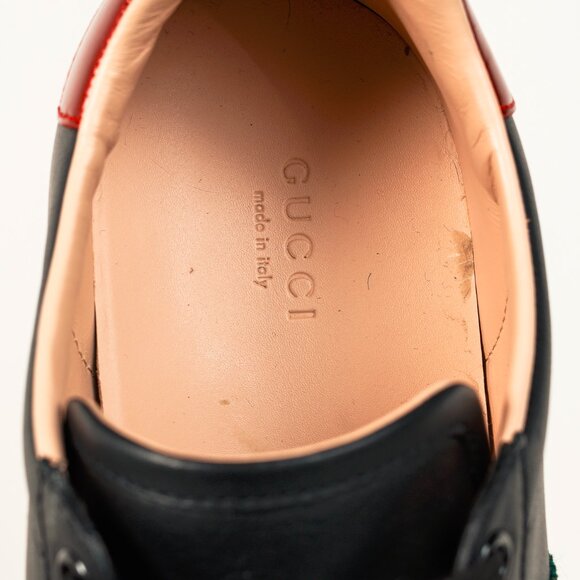 Gucci Ace Web Gold Bee Black Leather White Platform Sneaker - Picture 10 of 11